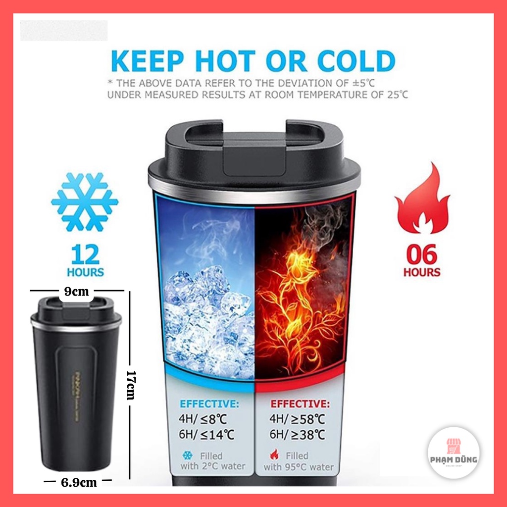 Ly coffee cup có nắp chống đổ , bình nước giữ nhiệt inox 304 cao cấp