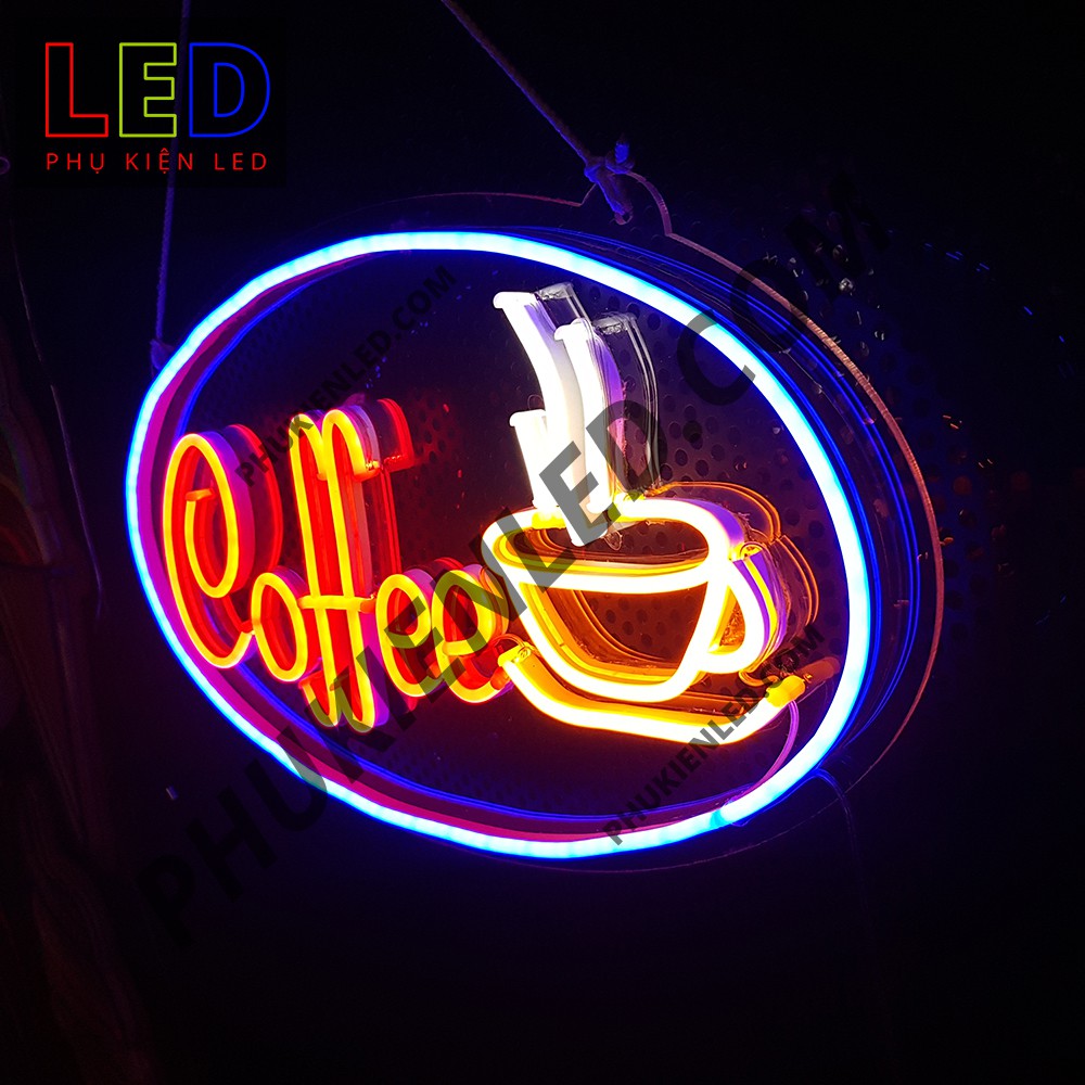 Đèn Led Neon Chữ Coffee và ly cà phê hình Oval - Coffee Neon Sign, Đèn Led Neon Cà Phê Trang Trí Quán