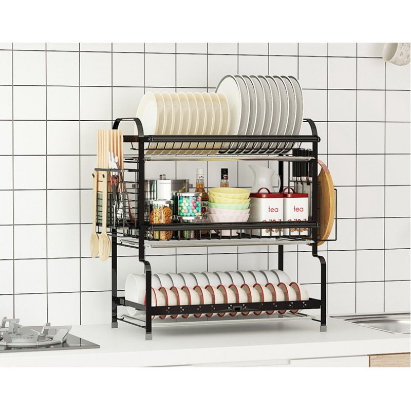 [𝐅𝐑𝐄𝐄𝐒𝐇𝐈𝐏] Kệ Để Chén Đĩa Thông Minh 2 Tầng Bồn Rửa Bát VANDO Sơn Đen Tĩnh Điện Cao Cấp Chống Han Gỉ