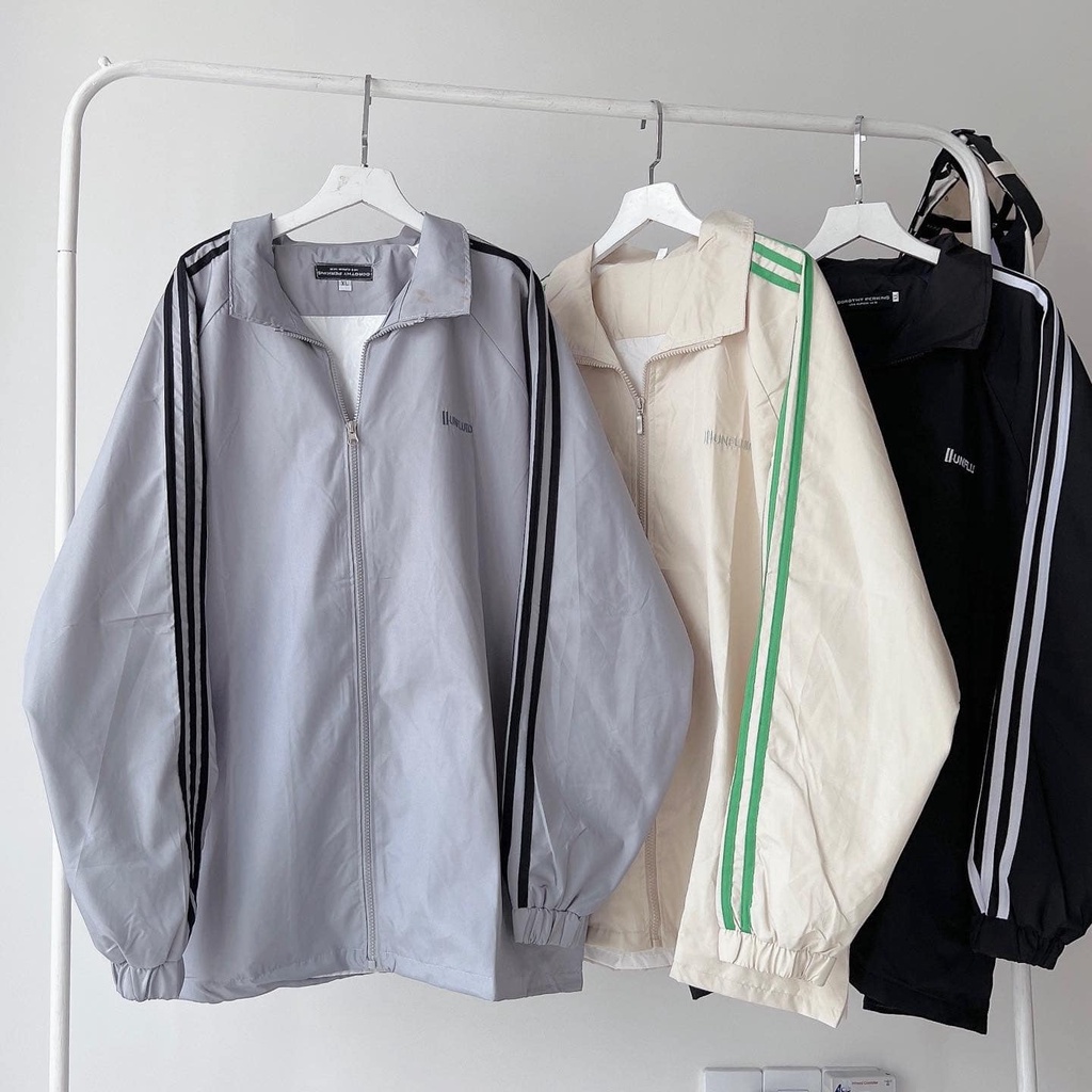 [sẵn] Áo khoác ngoài vải dù kẻ sọc thêu chữ Hunflid (ảnh thật tại shop) Tanazi Closet