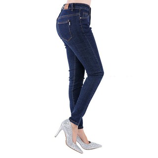 Quần Jean Dài Nữ Vải Co Giãn Màu Xanh Muối Tiêu Lưng Cao