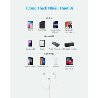 Cáp 3 đầu Lightning Type C Micro 0.9m Anker A8436