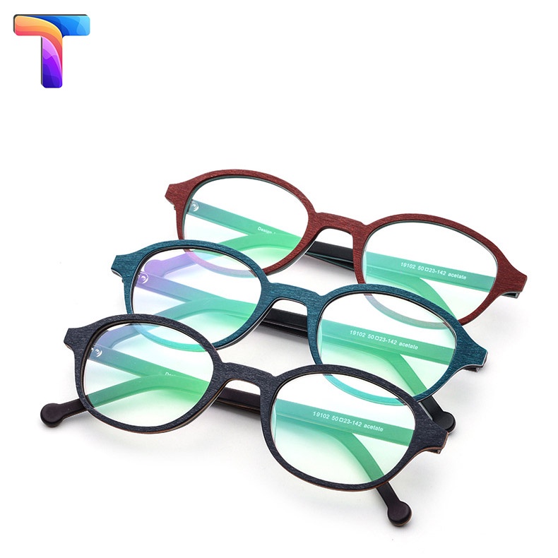 [ Sale xả lỗ ] Kính vân gỗ tròn nam nữ chất liệu Acetate 19102