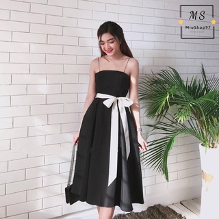 Đầm Xoè Vintage Đen Dây Nơ Trắng Hàng Cao Cấp