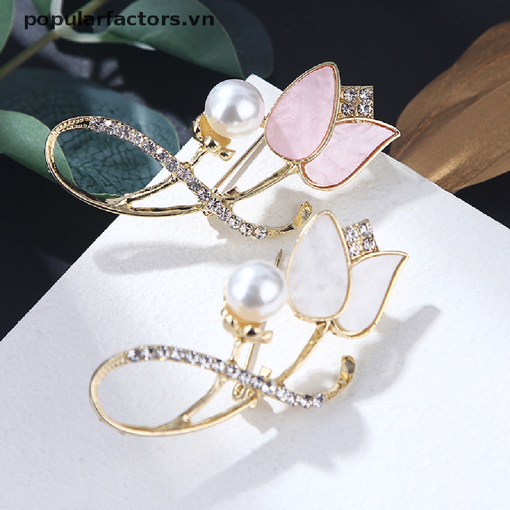 Ghim Cài Áo Hình Hoa Tulip Đính Ngọc Trai Nhân Tạo Thời Trang