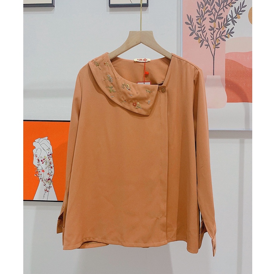 Áo Cổ Thêu FOR HER Hàng Nút AO0609