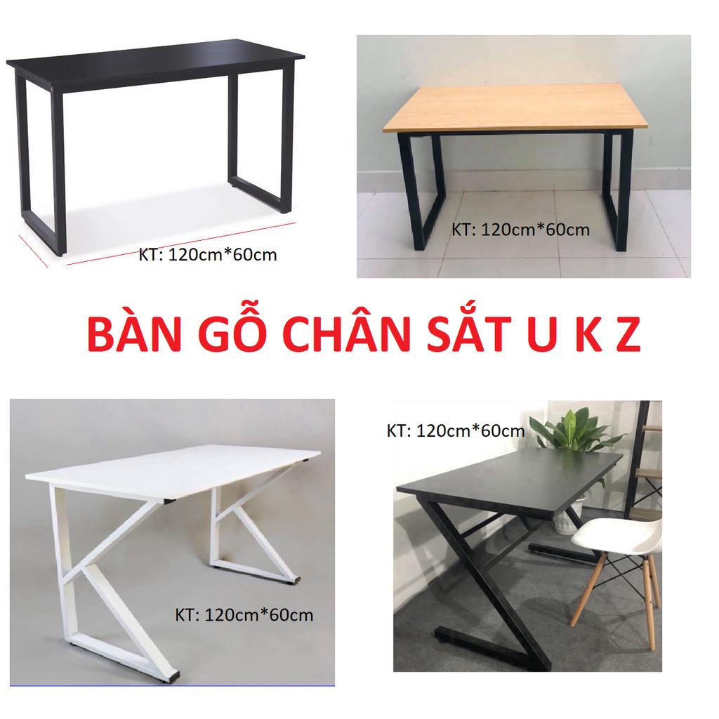 Bàn làm việc chữ U, K 120x60x70 mặt gỗ MDF chân sắt sơn tĩnh điện dùng học tập, để máy tính