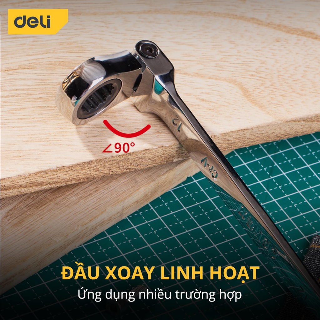 Cờ Lê Tự Động Đầu Gập Deli Cao Cấp - Sử Dụng Linh Hoạt - Chất Liệu Chống Mòn, Gỉ - DL34212