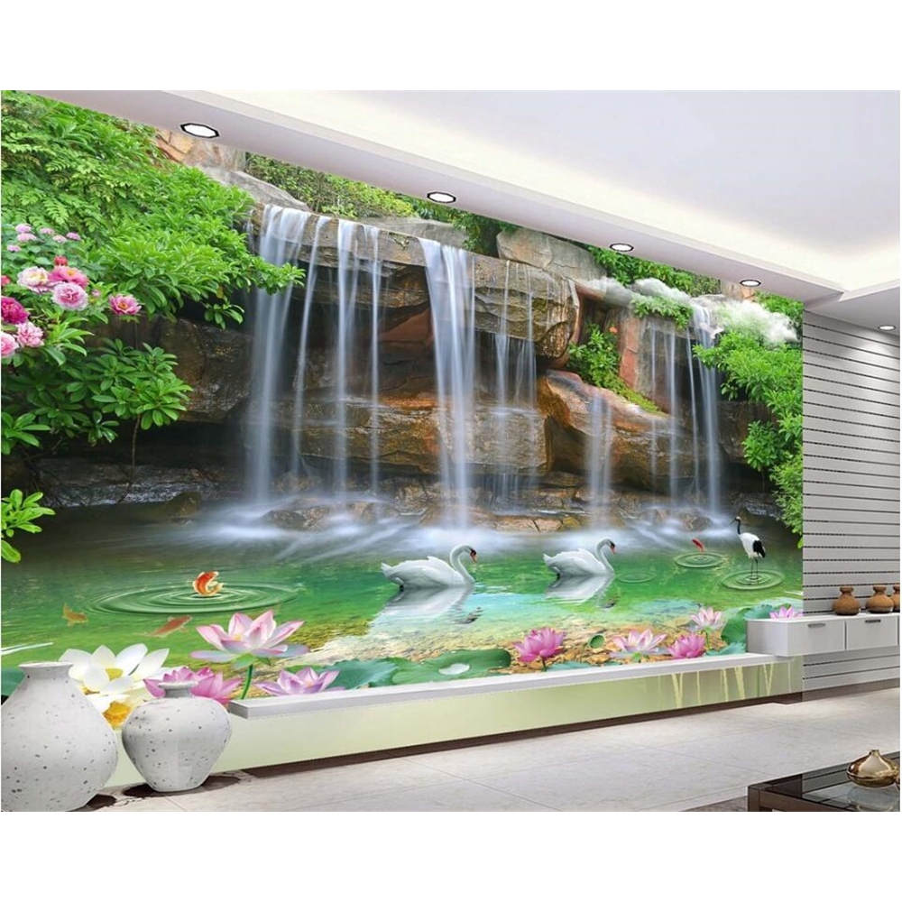 Giấy Dán Tường Họa Tiết Phong Cảnh Thác Nước 3d Lãng Mạn hd Trang Trí Tường