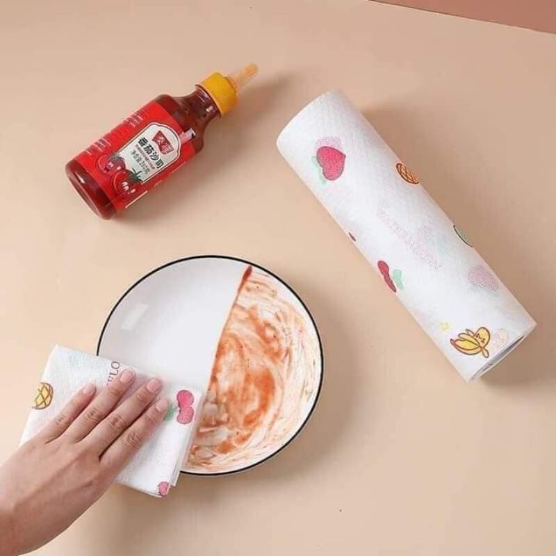Cuộn giấy lau đa năng bằng khăn lau bếp vải in hình không dệt-Khăn giấy lau nhà bếp có thể tái sử dụng