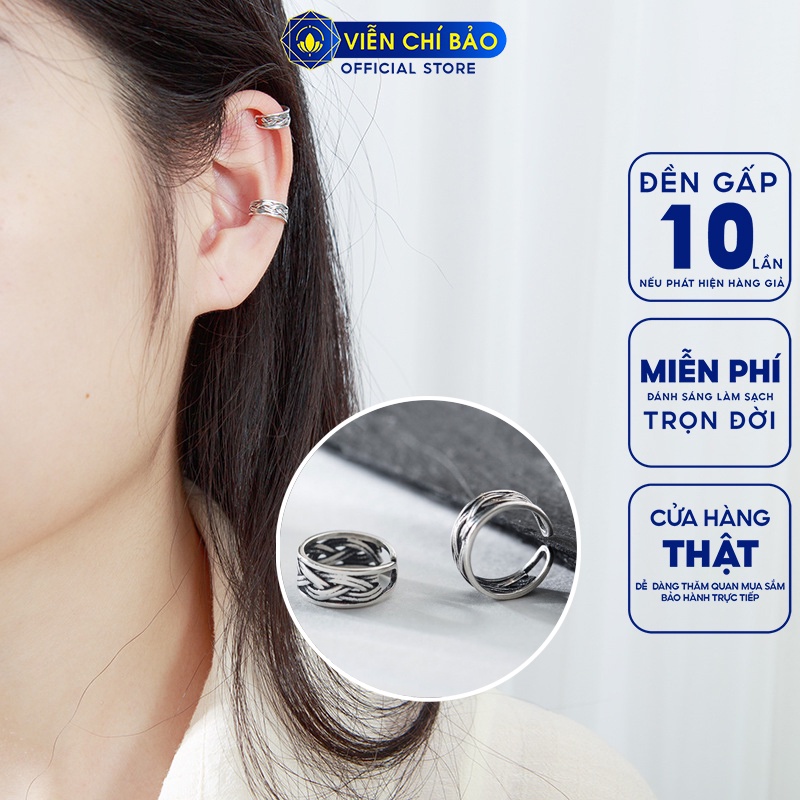 Bông tai bạc nữ kẹp vành đan kết ( 1 chiếc ) chất liệu bạc 925 thời trang phụ kiện trang sức nữ Viễn Chí Bảo B000011