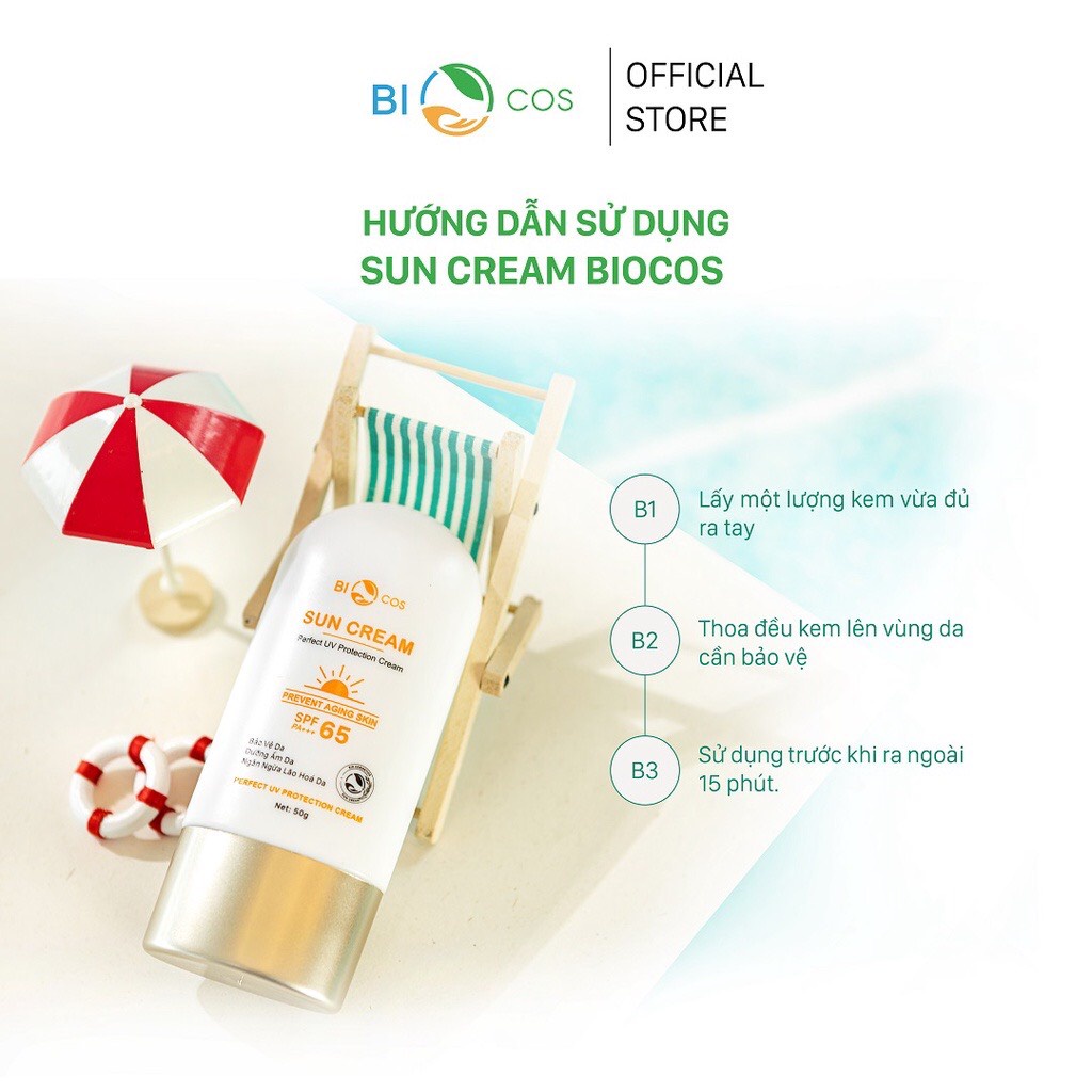 Kem Chống Nắng BIOCOS Sun Cream SPF65+++ Chống Nắng Tuyệt Đối, Dưỡng Trắng Da An Toàn Chính Hãng