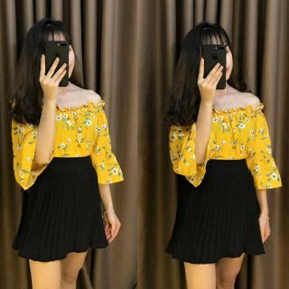 Áo hoa trễ vai nhiều màu: kem, xanh lá, đen, đỏ, vàng