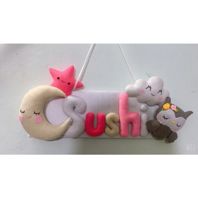 Bảng tên treo phòng ngủ handmade, bảng tên trang trí thôi nôi cực đẹp mẫu Mây và Cú Xám