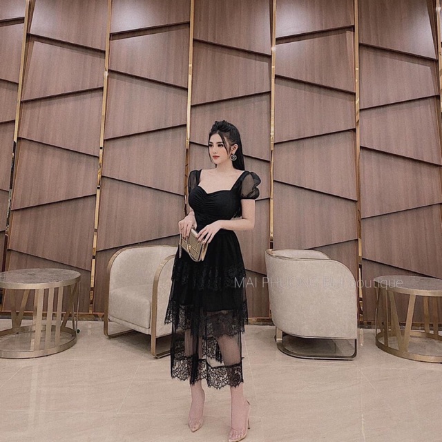 Đầm xoè phối lưới