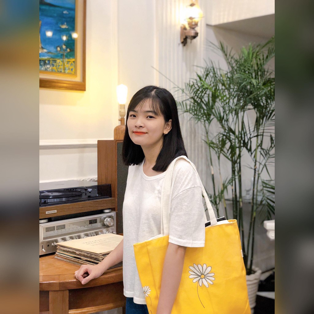 Túi Tote Túi Vải Leo Canvas Hoa Cúc Vàng