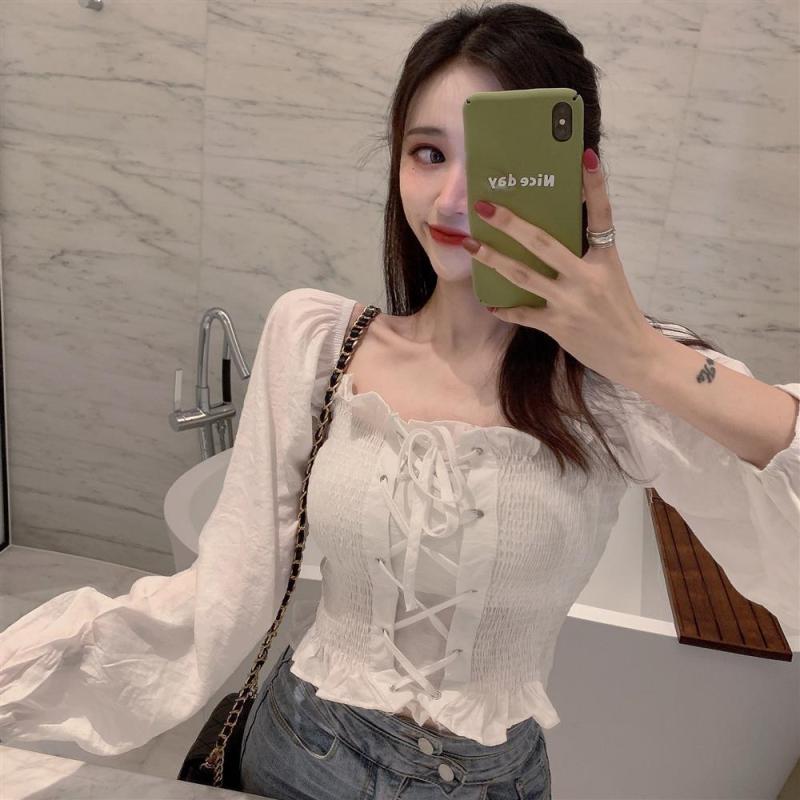 Áo sơ mi dài tay trễ vai thiết kế ngọt ngào thời trang dành cho nữ