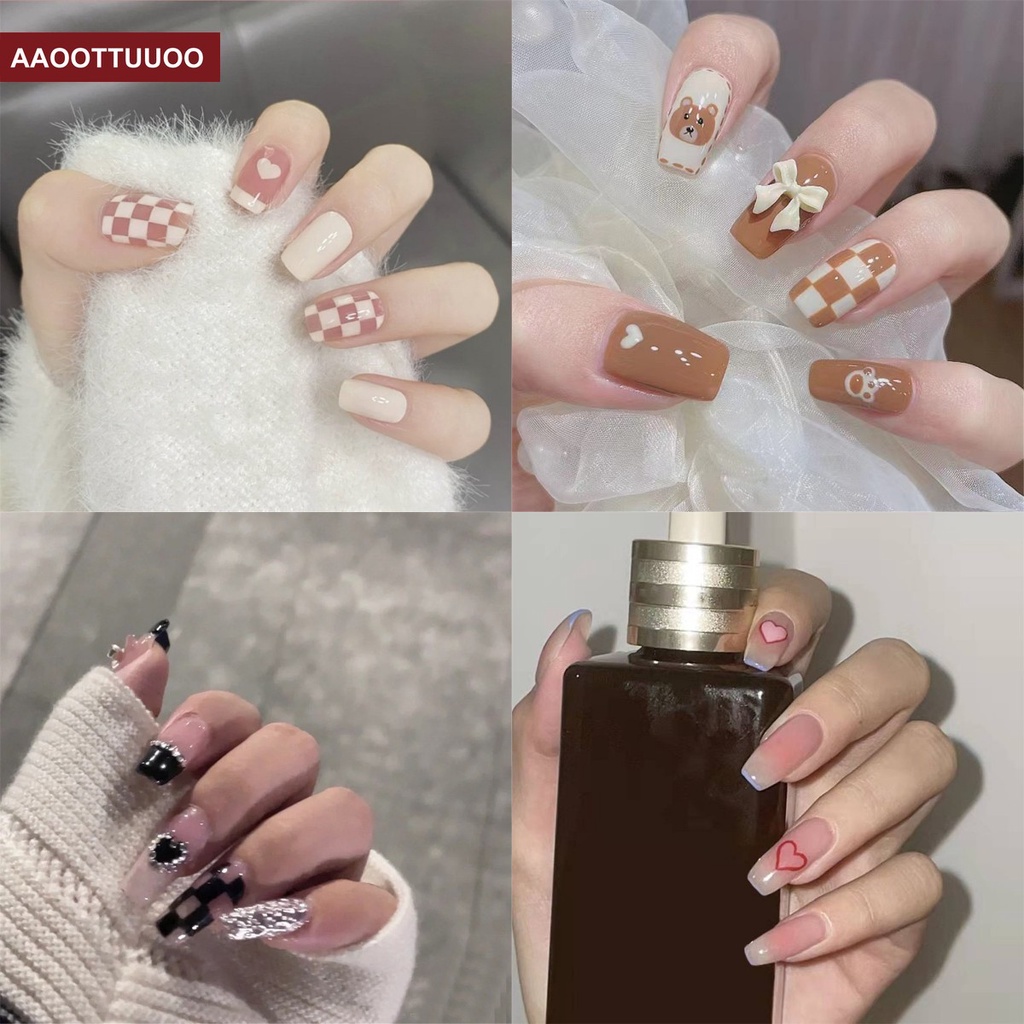 Set 24 Móng Tay Giả Trang Trí Họa Tiết Dễ Thương