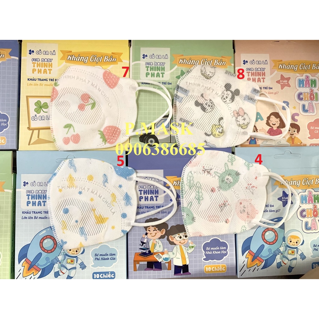 Hộp 10 Chiếc Khẩu Trang 3D MẦM CHỒI LÁ Thịnh Phát Cho Bé 3 Lớp Kháng Giọt Bắn, Kháng Khuẩn Tốt