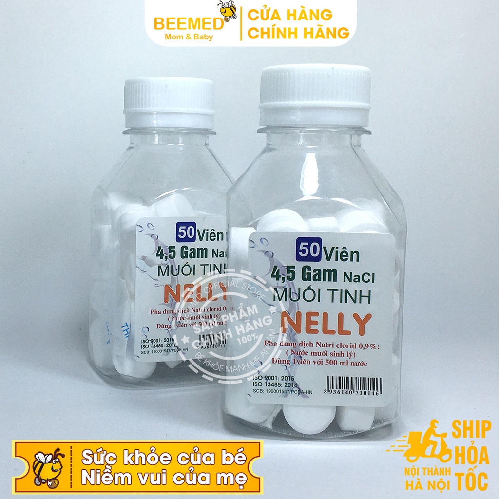 Muối viên tinh khiết NELLY - Hộp 50 viên muối sinh lý An phú, tự pha dùng súc miệng, vết thương, rửa mũi, sát khuẩn