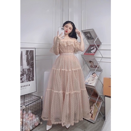VÁY MAXI BẸT VAI BÈO DỰ TIỆC FULL SIZE S M L XL ( ẢNH VÀ VIDEO DO CHỦ SHOP TỰ CHỤP 1000% )