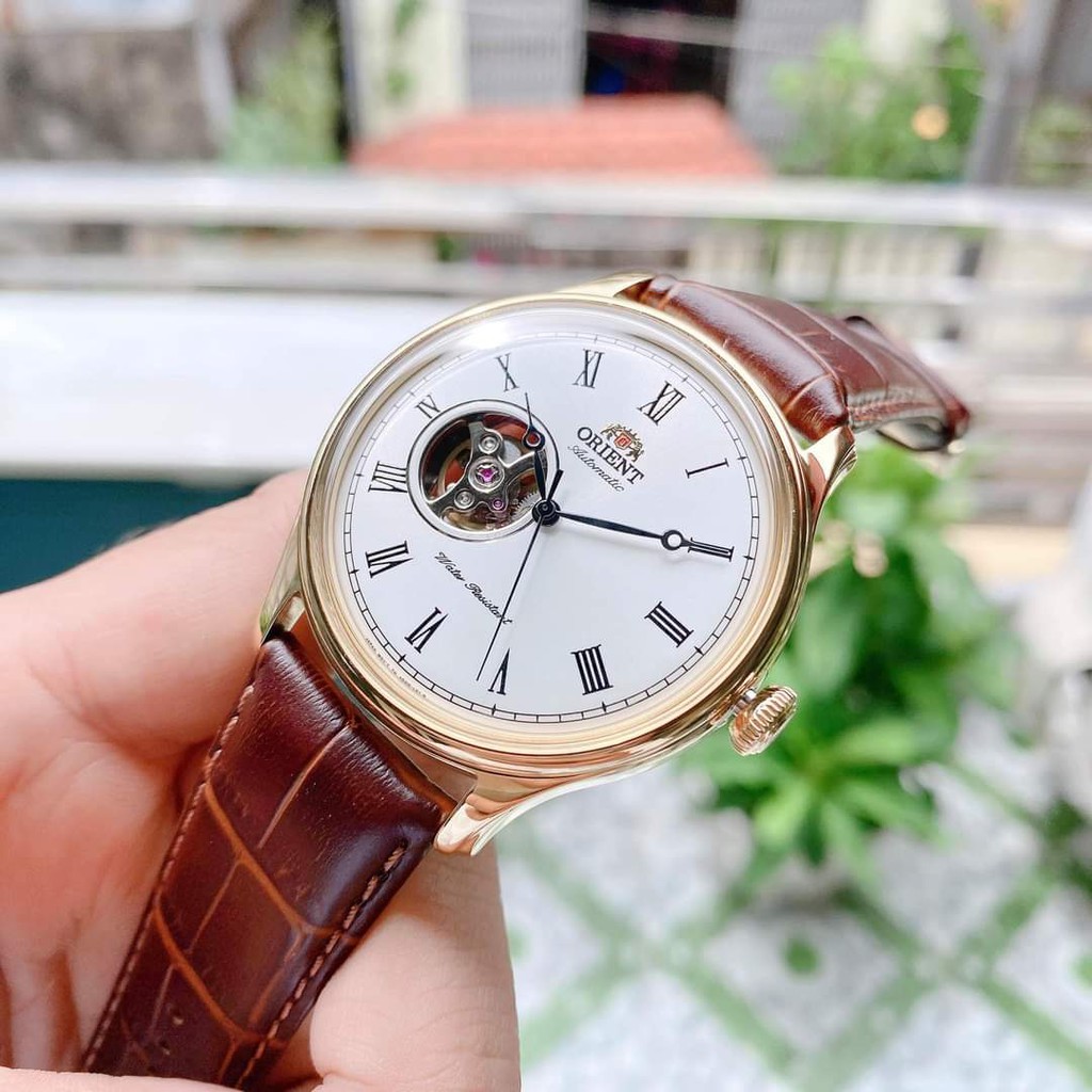 Đồng hồ Nam Orient Caballero FAG00002W0 Size 43mm,Hở tim,Mặt trắng,Viền vàng-Máy cơ tự động Automatic-Dây da nâu