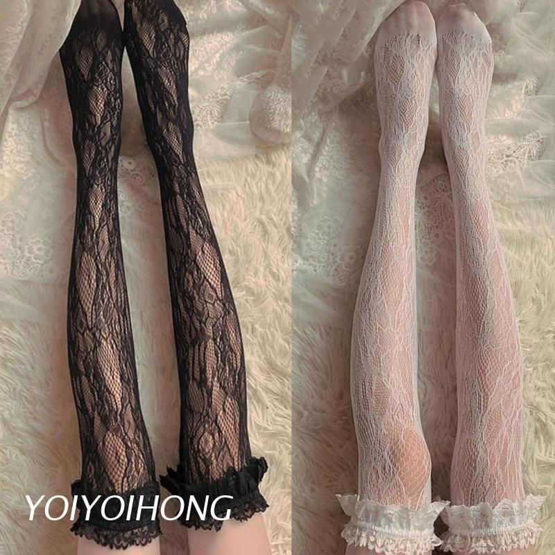 Đôi vớ dài qua gối phối ren hoa phong cách Lolita Nhật Bản quyến rũ cho nữ