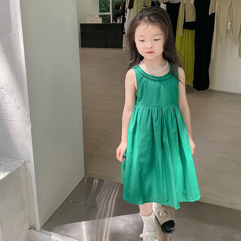 Đầm Công Chúa Không Tay Cổ Tròn Phong Cách Hàn Quốc Thời Trang Mùa Hè Cho Bé Gái