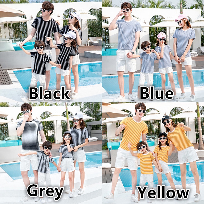 Summer Short-sleeved Family of Four Family-friendly Stripe Round Neck Loose T-shirt
