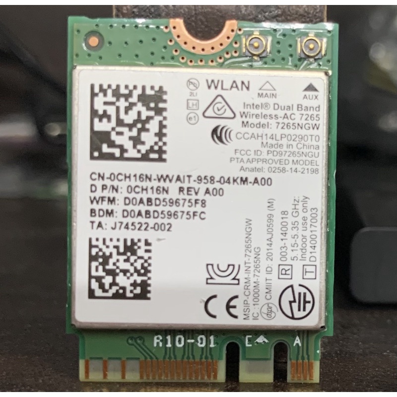 Card Wifi Băng tần kép Intel AC 7265NGW, Bluetooth 4.2