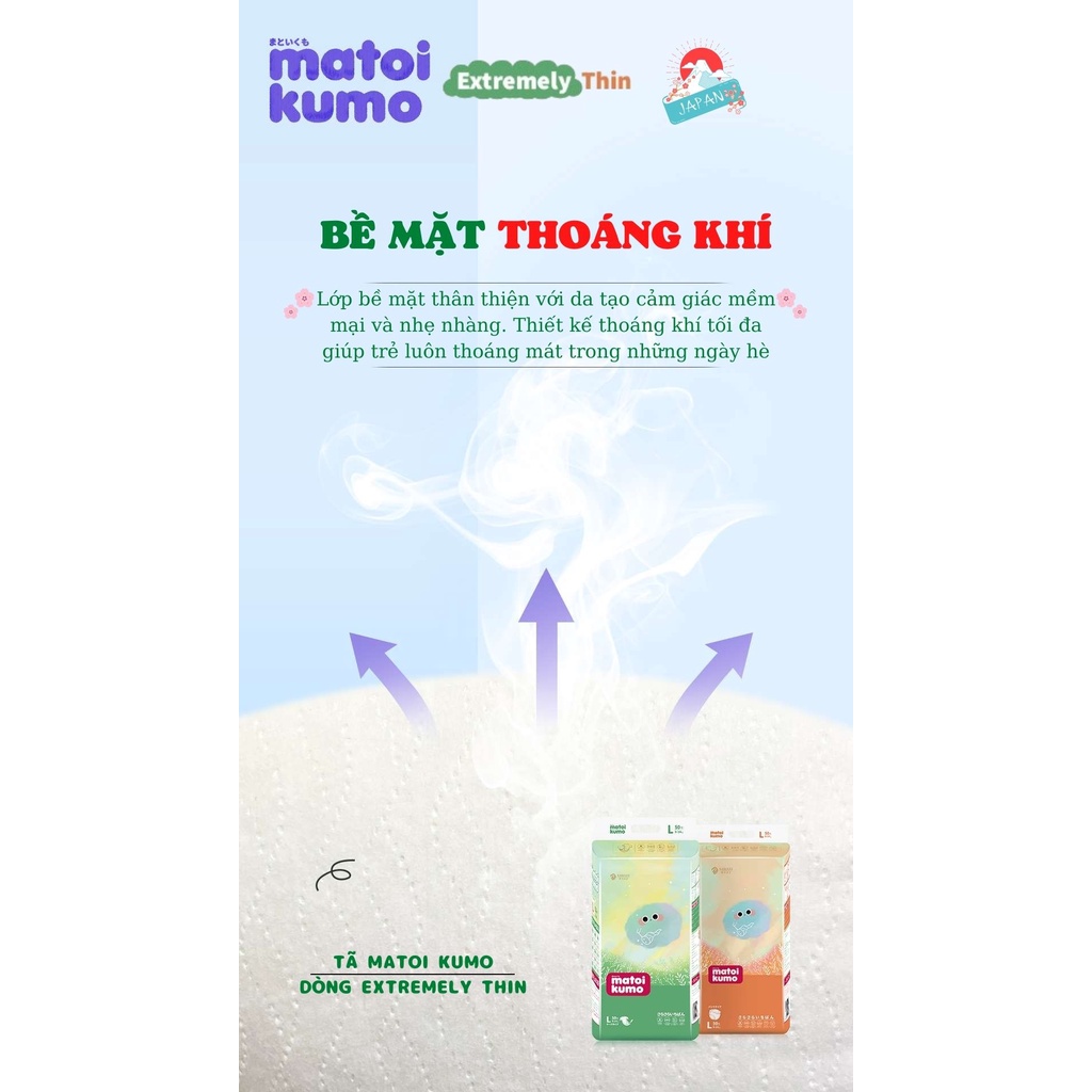 [Tách bịch] Miếng dùng thử tã dán/quần MATOI KUMO dòng Extremely Thin xuất xứ Nhật Bản