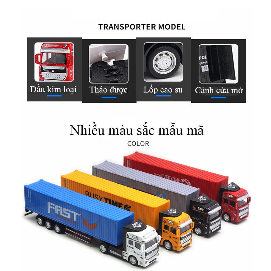 Xe mô hình đầu kéo Container KAVY đầu hợp kim tháo rời được tỷ lệ 1:48 - nhiều màu sắc