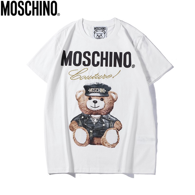 Áo thun ngắn tay in hình gấu moschino