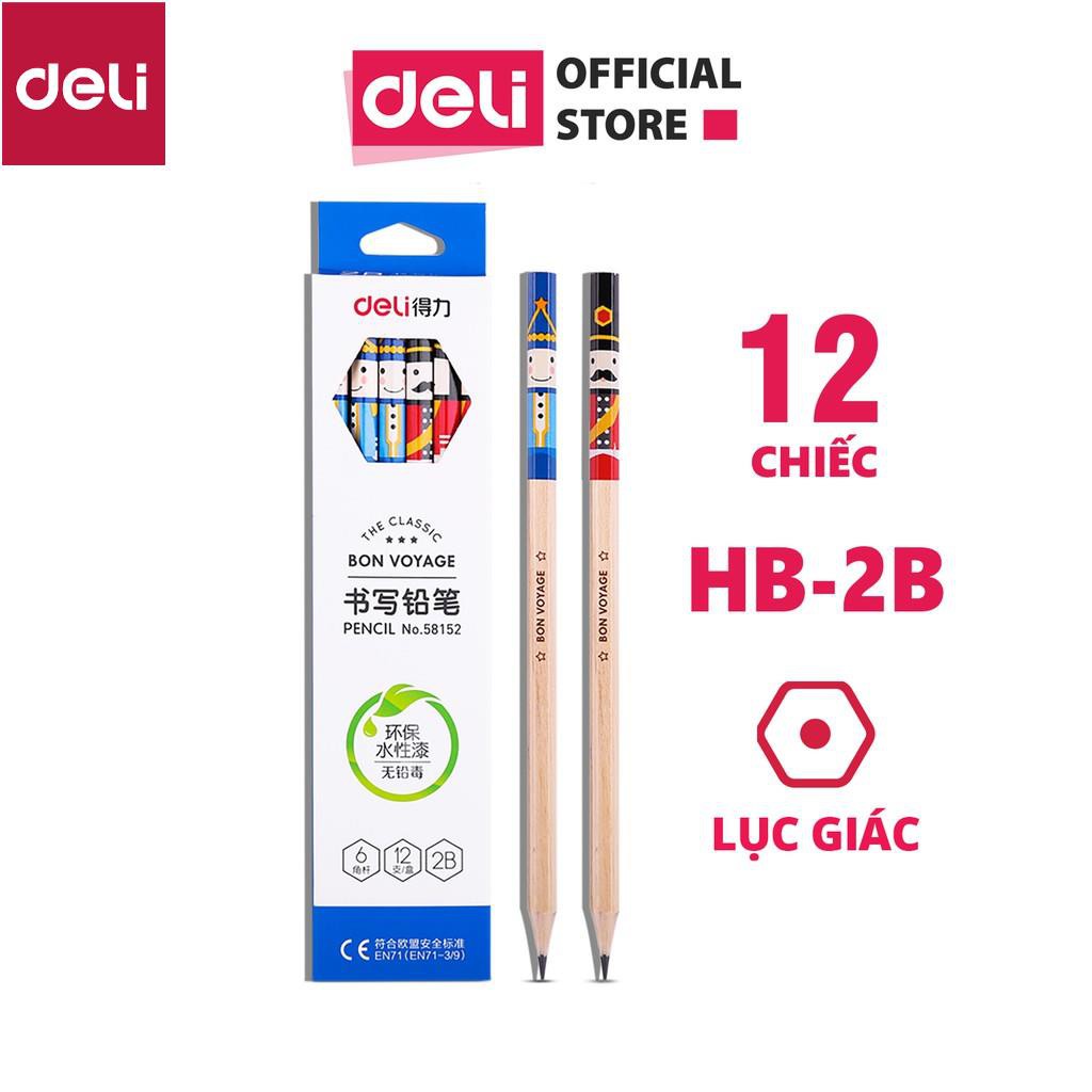 Bút chì gỗ Deli - Họa tiết hoạt hình HB/2B - 12 chiếc/Hộp - 58151/58152 [Deli]