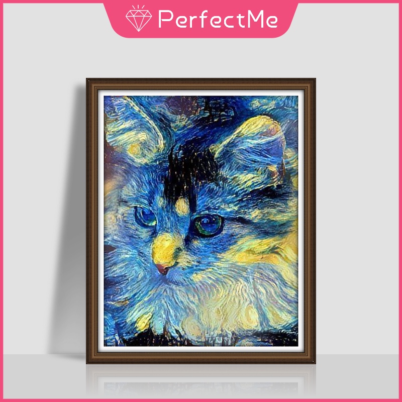 Bộ tranh đính đá 5D họa tiết chú mèo dễ thương độc đáo kích thước 30x40cm