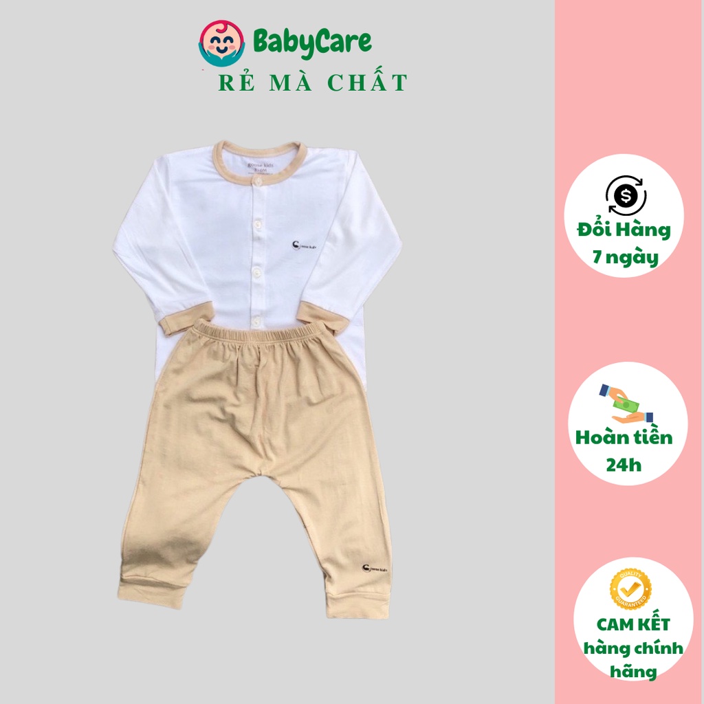 Bộ Dài Tay THUN LẠNH MINKY MOM trơn cài cúc giữa, Bộ quần áo dài tay cho bé trai bé gái từ 5-18kg
