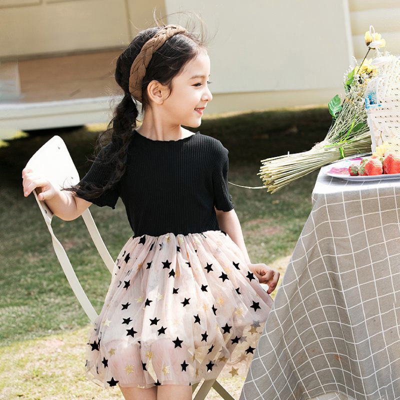 Đầm cotton ngắn tay in họa tiết dễ thương dành cho bé gái