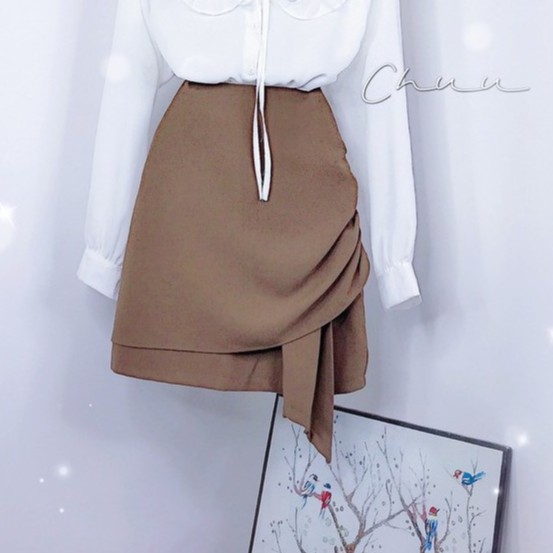 Chân váy công sở nữ bèo lệch kate hạt, váy ngắn trên gối CHUU CV6111 | BigBuy360 - bigbuy360.vn