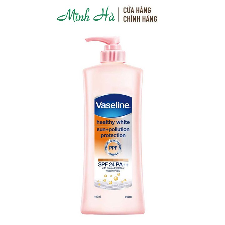 Sữa dưỡng thể Vaseline Healthy White Sun Pollution SPF24 PA++ 400ml giúp dưỡng trắng da và chống nắng