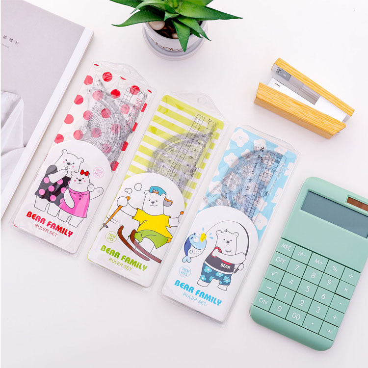 Bộ 4 thước kẻ tam giác nhiều màu tùy chọn phong cách Hàn Quốc dành cho học sinh