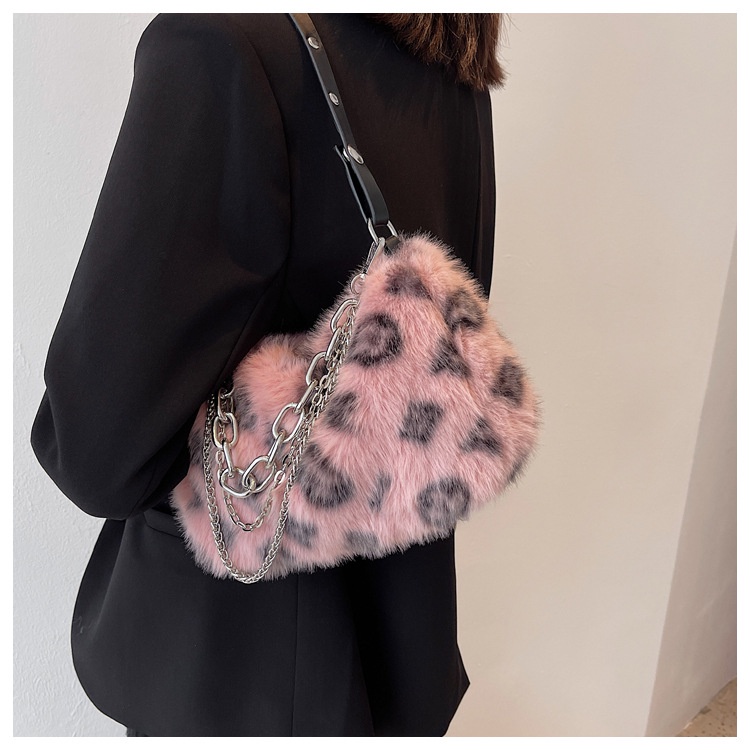 Túi Xách Đeo Vai Hình Vuông Cỡ Nhỏ Phủ Lông Họa Tiết Da Báo Thời Trang Thu Đông 2022 Cho Nữ