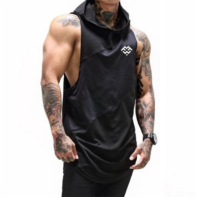5colors Mens Plus size Sleeveless hoodie Mens Gym Fitness Training Wear Korean Fashion Tank Tops