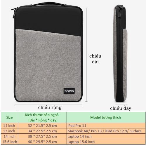 Túi chống shock có quai xách dạng đứng Boona M01 cho Macbook/ Surface/ IPad / Laptop(100% hài lòng - trả hàng 7 ngày)