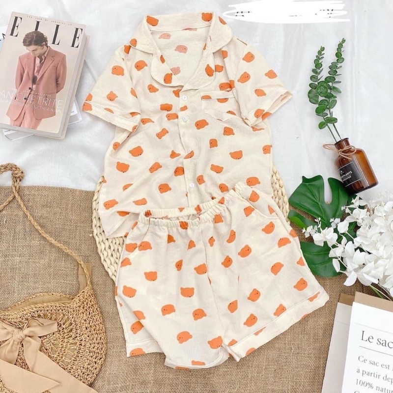 vải đũi xốp chất đep loại 1 siêu mềm nhẹ mát co dãn may bộ mặc nhà siêu dễ thương nền be
