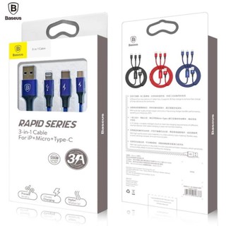 Cáp sạc baseus 3 đầu Micro USB, Lightning, Type C