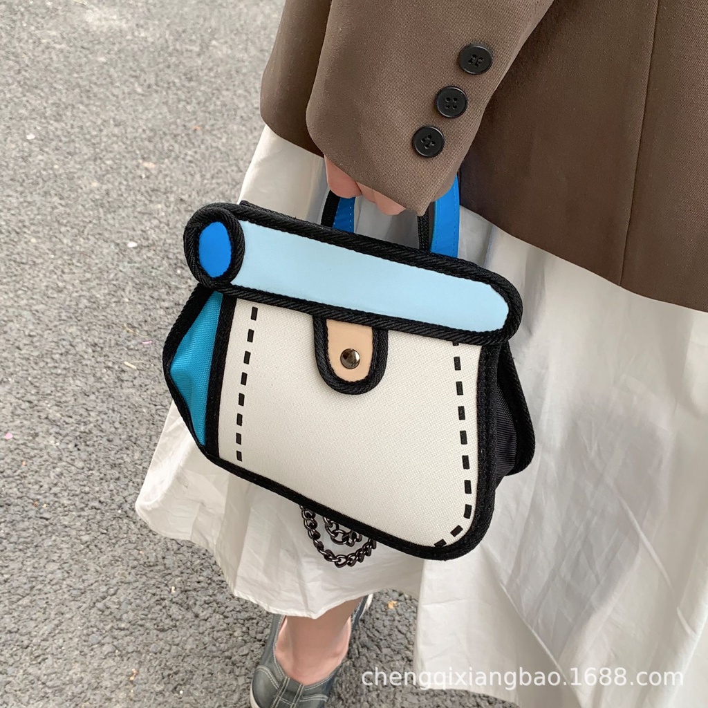 Túi Đeo Chéo Vải Canvas Họa Tiết Hoạt Hình Đáng Yêu