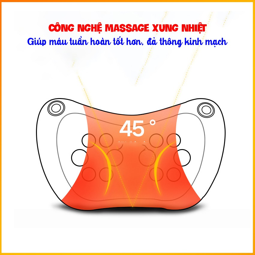 Gối massage hồng ngoại 8 bi công nghệ 5D – Mát xa cổ vai gáy - BH 3 tháng - Gia Dụng Store