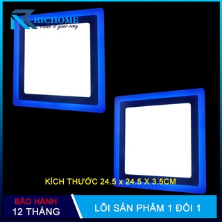 Bộ 2 Đèn ốp trần, đèn led ốp trần nổi 24w 2 màu 3 chế độ thiết kế vuông thay đổi ánh sáng theo mỗi lần bật tắt công tắc