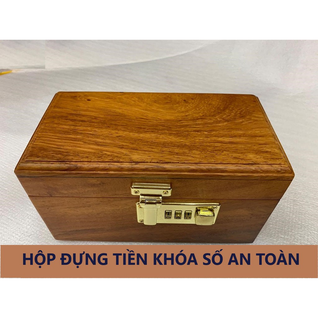 Hộp đựng tiền tiết kiệm gỗ Hương có khóa số - An toàn