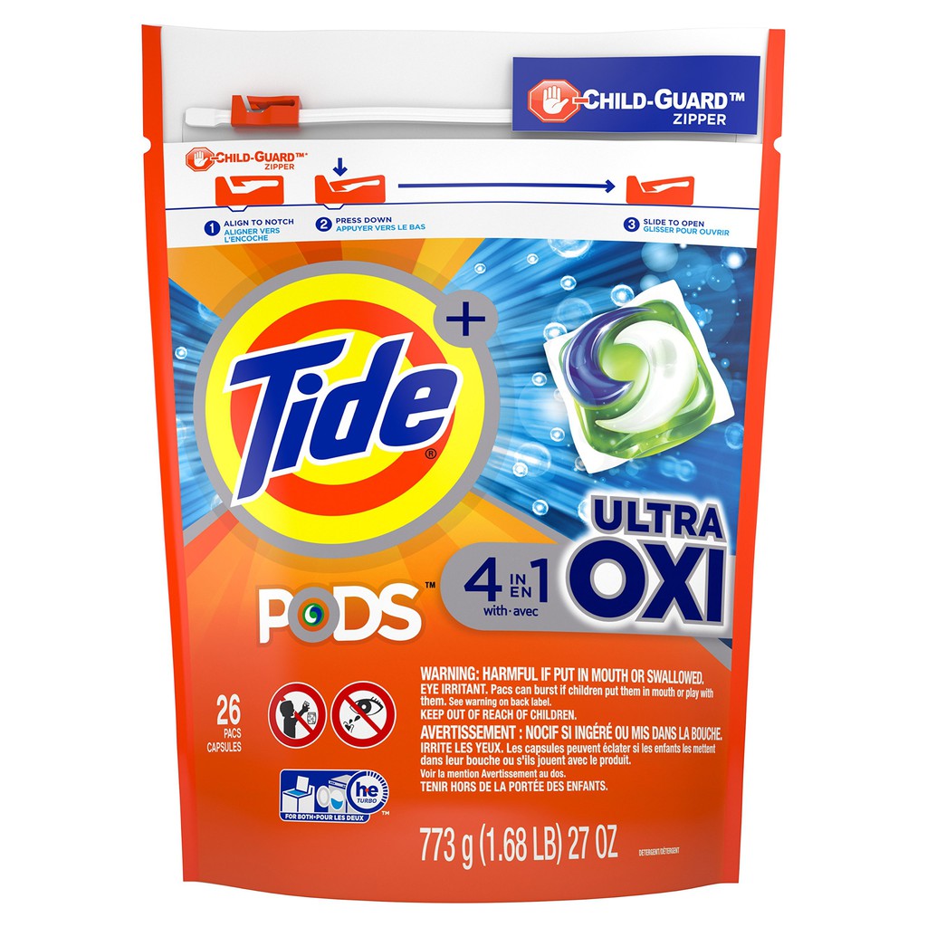 [TÁCH LẺ 1 TÚI] Viên Giặt Tide Pods 4in1 [ULTRA OXI] - Túi 773g - Gồm 26 Viên Giặt Tide Của Mỹ